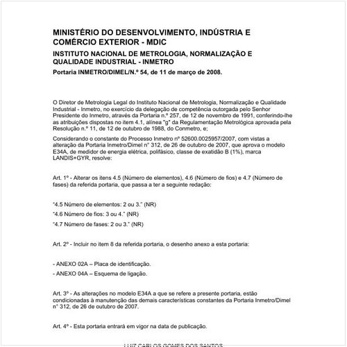 Portaria DIMEL/INMETRO 54:2008 - Situação: Revisto