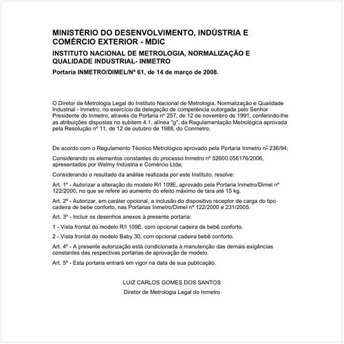 Portaria DIMEL/INMETRO 61:2008 - Situação: Em vigor