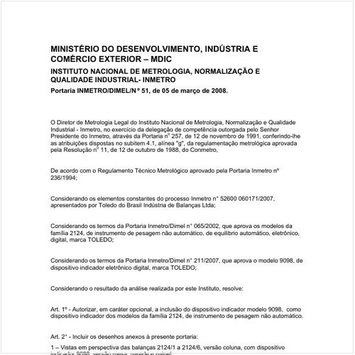 Portaria DIMEL/INMETRO 51:2008 - Situação: Em vigor