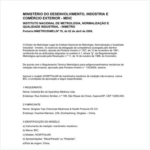 Portaria DIMEL/INMETRO 76:2008 - Situação: Em vigor