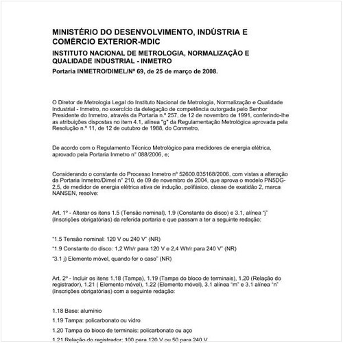 Portaria DIMEL/INMETRO 69:2008 - Situação: Revisto