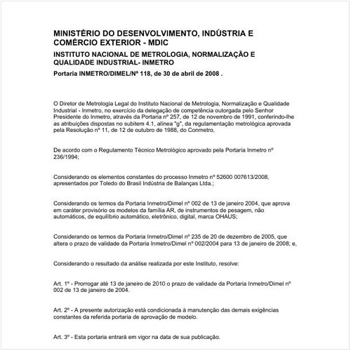 Portaria DIMEL/INMETRO 118:2008 - Situação: Em vigor