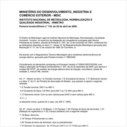 Portaria DIMEL/INMETRO 116:2008 - Situação: Revisto