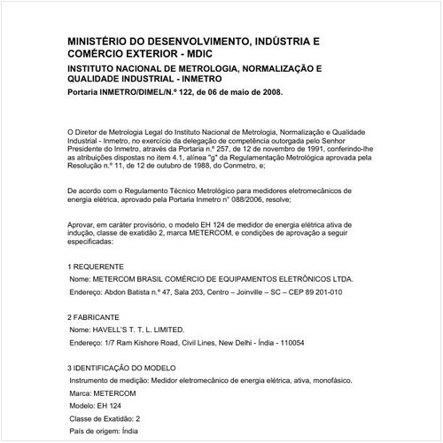 Portaria DIMEL/INMETRO 122:2008 - Situação: Revisto