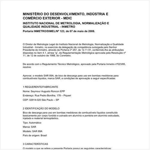 Portaria DIMEL/INMETRO 123:2008 - Situação: Em vigor