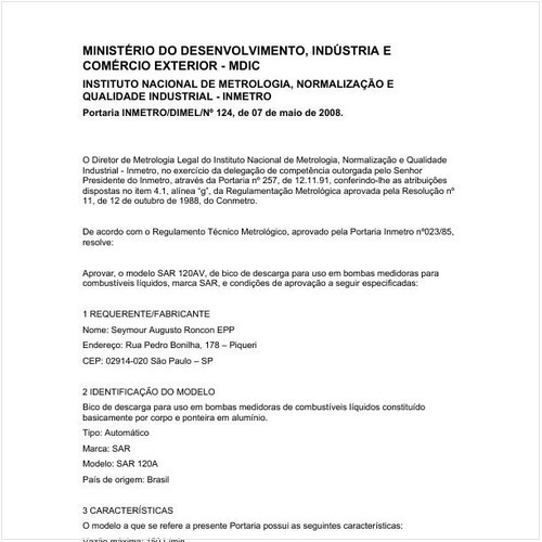 Portaria DIMEL/INMETRO 124:2008 - Situação: Em vigor