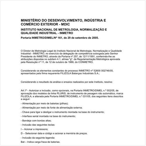 Portaria DIMEL/INMETRO 161:2005 - Situação: Em vigor