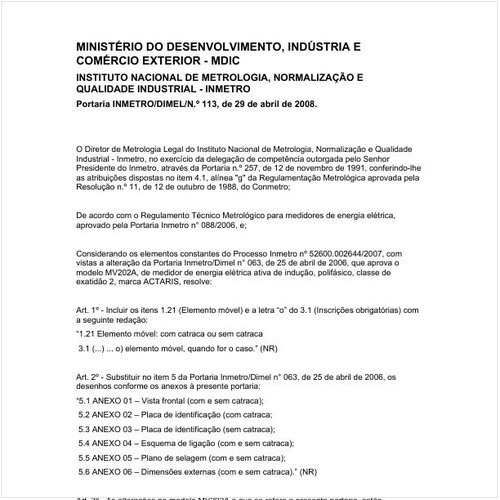 Portaria DIMEL/INMETRO 113:2008 - Situação: Revisto