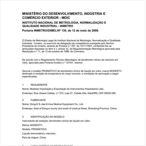 Portaria DIMEL/INMETRO 130:2008 - Situação: Em vigor