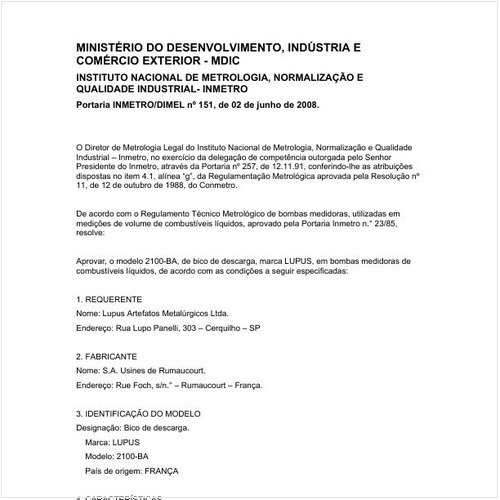 Portaria DIMEL/INMETRO 151:2008 - Situação: Em vigor
