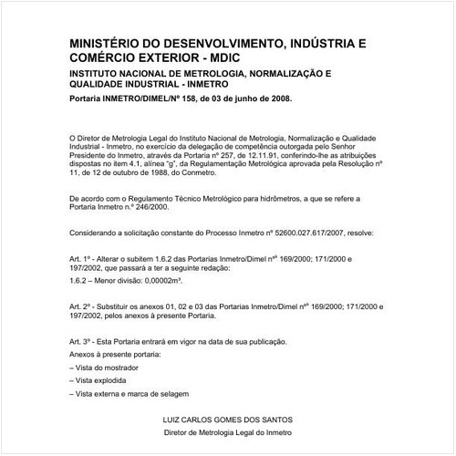 Portaria DIMEL/INMETRO 158:2008 - Situação: Em vigor