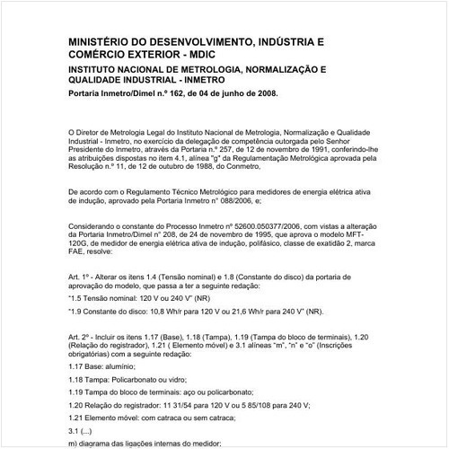 Portaria DIMEL/INMETRO 162:2008 - Situação: Em vigor
