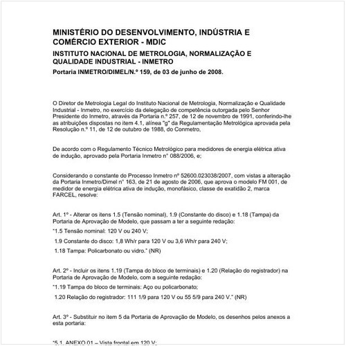 Portaria DIMEL/INMETRO 159:2008 - Situação: Revisto
