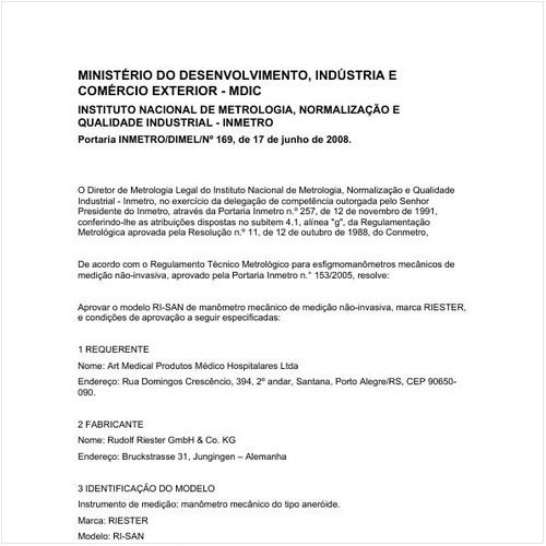 Portaria DIMEL/INMETRO 169:2008 - Situação: Em vigor