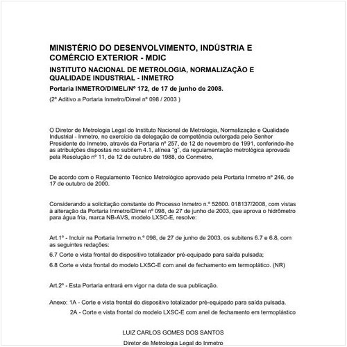Portaria DIMEL/INMETRO 172:2008 - Situação: Em vigor