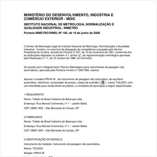 Portaria DIMEL/INMETRO 180:2008 - Situação: Revisto