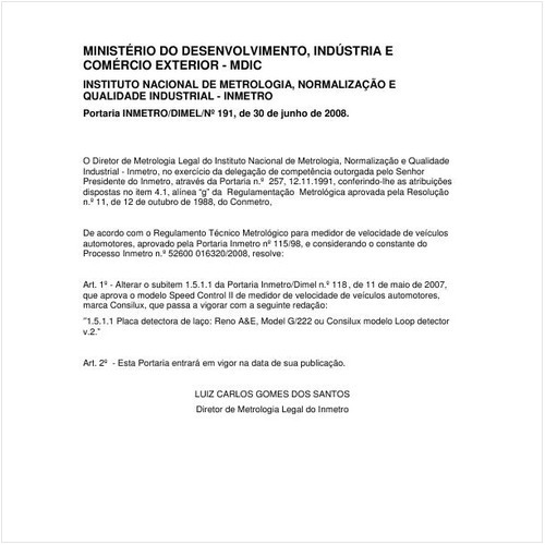 Portaria DIMEL/INMETRO 191:2008 - Situação: Em vigor
