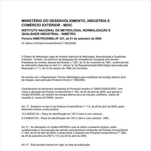 Portaria DIMEL/INMETRO 251:2008 - Situação: Revisto