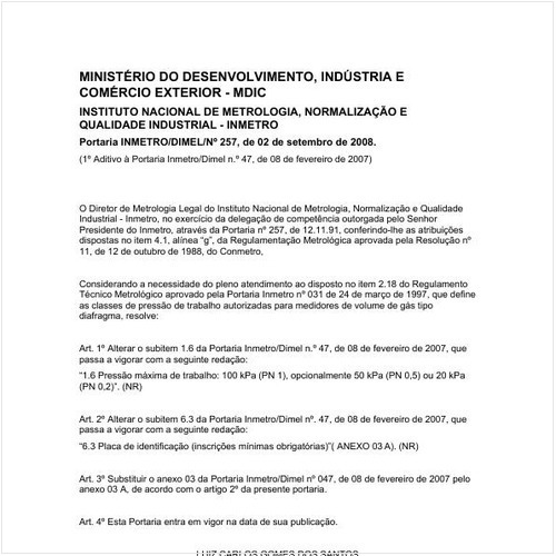 Portaria DIMEL/INMETRO 257:2008 - Situação: Em vigor