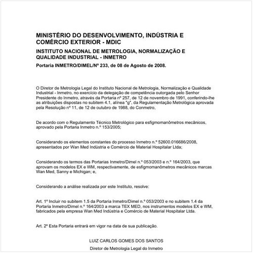Portaria DIMEL/INMETRO 233:2008 - Situação: Em vigor