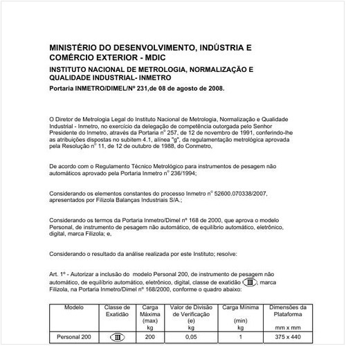 Portaria DIMEL/INMETRO 231:2008 - Situação: Em vigor