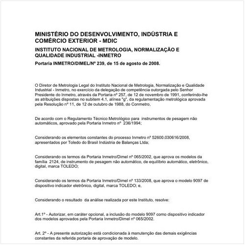 Portaria DIMEL/INMETRO 239:2008 - Situação: Em vigor