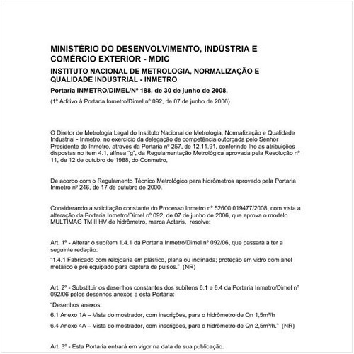 Portaria DIMEL/INMETRO 188:2008 - Situação: Em vigor