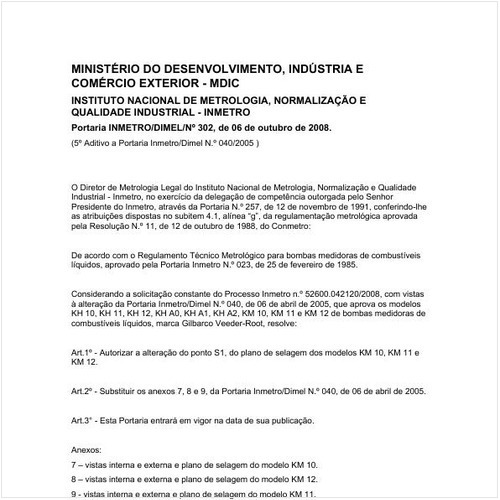 Portaria DIMEL/INMETRO 302:2008 - Situação: Em vigor