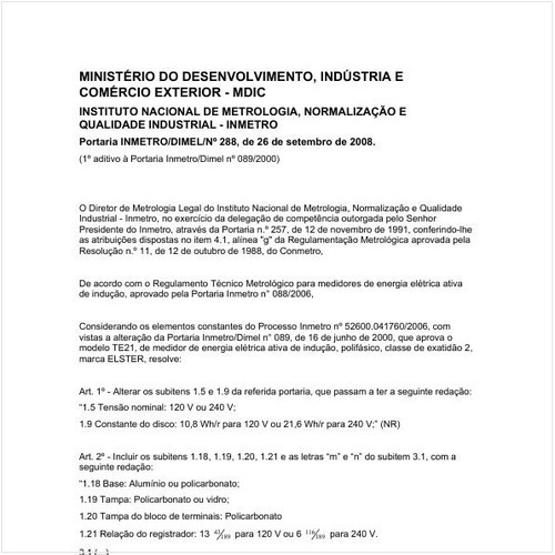 Portaria DIMEL/INMETRO 288:2008 - Situação: Em vigor