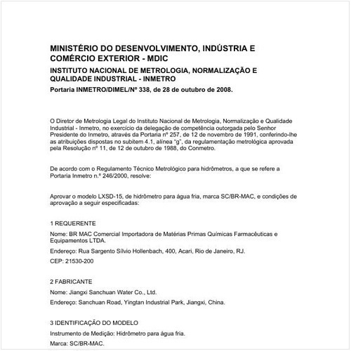 Portaria DIMEL/INMETRO 338:2008 - Situação: Em vigor