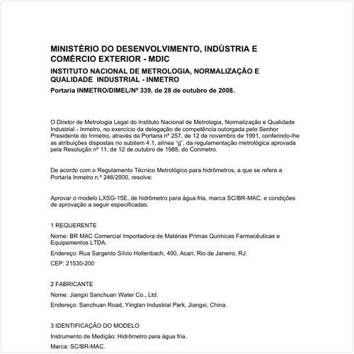 Portaria DIMEL/INMETRO 339:2008 - Situação: Em vigor