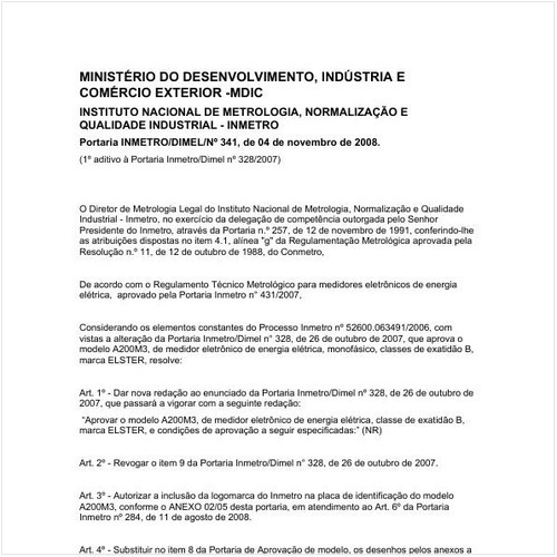 Portaria DIMEL/INMETRO 341:2008 - Situação: Em vigor