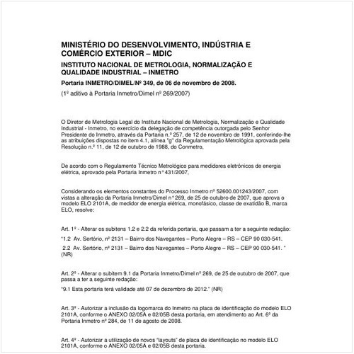 Portaria DIMEL/INMETRO 349:2008 - Situação: Revisto