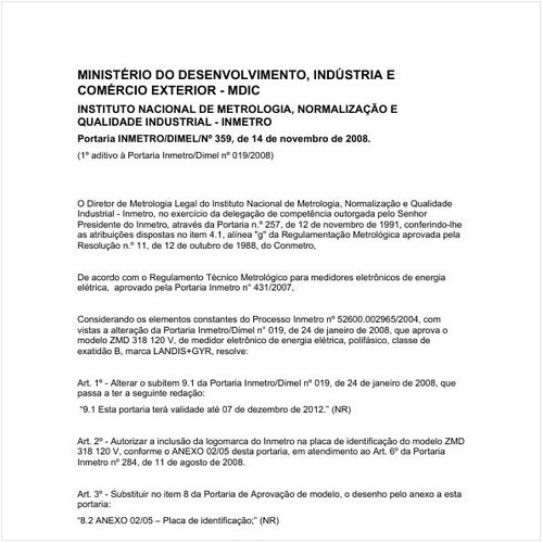 Portaria DIMEL/INMETRO 359:2008 - Situação: Em vigor