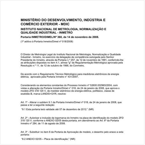 Portaria DIMEL/INMETRO 360:2008 - Situação: Em vigor