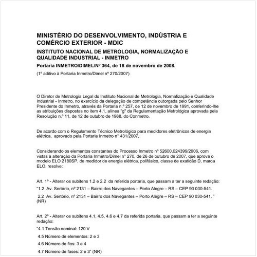 Portaria DIMEL/INMETRO 364:2008 - Situação: Em vigor